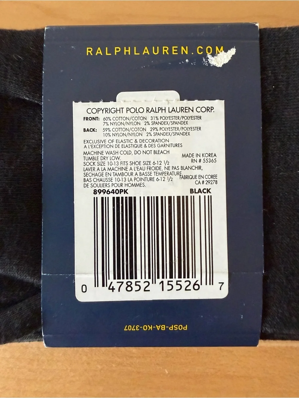 Polo Ralph Lauren Herringbone Gray Black 2-Pack Socks Made in Korea 10-13US